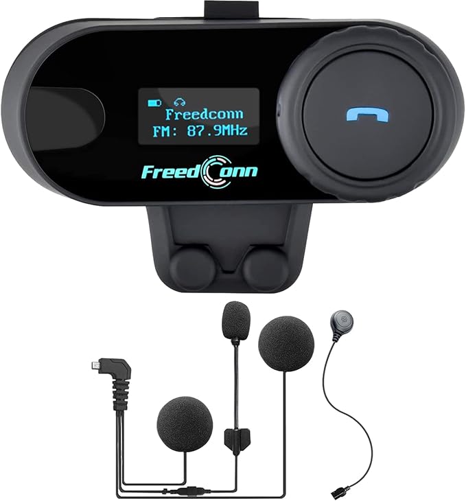 FreedConn 1pcs TCOM-SC Bluetooth Motorcycle Headset,2-3 Riders Helmet Bluetooth Intercom, Universal Communication Systems with Music Sharing/LCD Screen/FM Radio/Mobile Phone/GPS/Waterproof