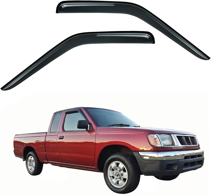 Front Window Visor Compatible with 98-04 Nissan Frontier 00-04 Xterra Rain Guards Wind Deflector Smoke 2pc 92212