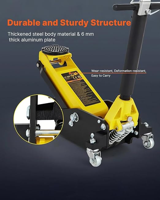 VEVOR Low Profile Floor Jack 1.5 Ton (3300 LBS), Aluminum and Steel Race Ground Elevator with Dual Pistons Quick Lift Pump Auto Repair Car Maintenance, Lifting Range 3-3/20"-14-10/27"