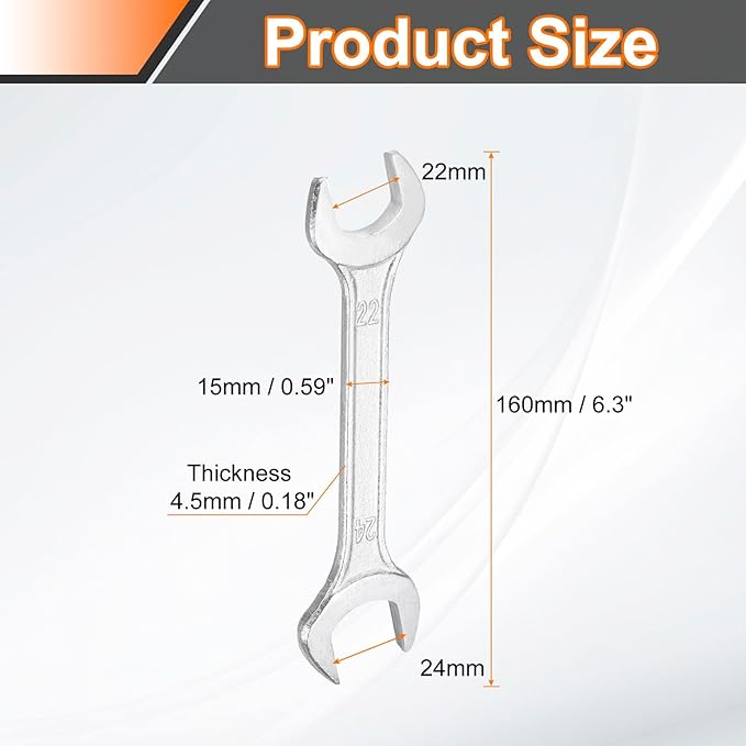 HARFINGTON Double Open End Wrench 22mm x 24mm Metric 15 Degree Offset Angle Small Flat Head Wrench Galvanizing Open Ended Spanner for Automotive Repair Furniture Assembly