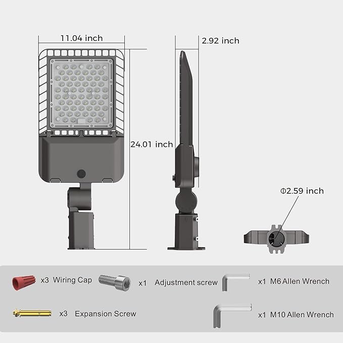 LED Parking lot Lights 240W Commercial Area Oudoor Lighting 43200LM Dusk to Dawn Photocell Street Lights 6000K IP65 100-277V for Yard Garage Warehouse 3 Pack with Wrench