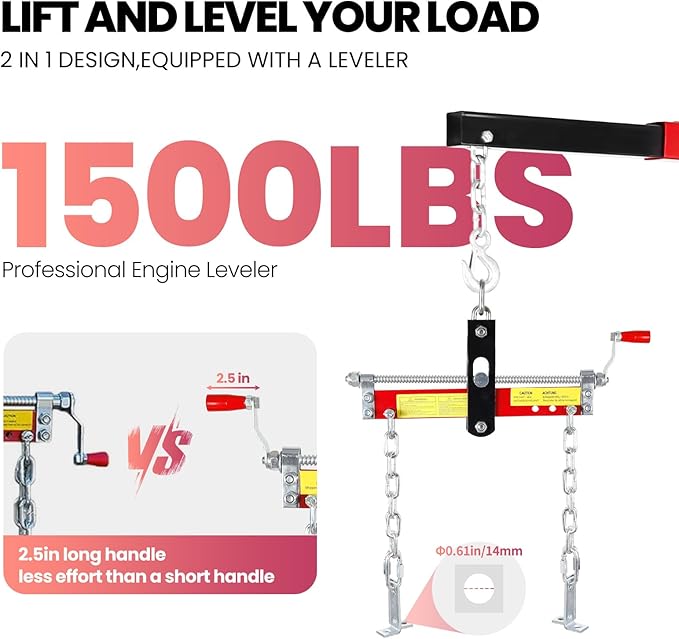 2 Ton Folding Engine Hoist, 4400lbs Hydraulic Cherry Picker Engine Hoist with 6 Casters, Heavy Duty Engine Lift for Garage, Workshop, Automotive Repair (Red)