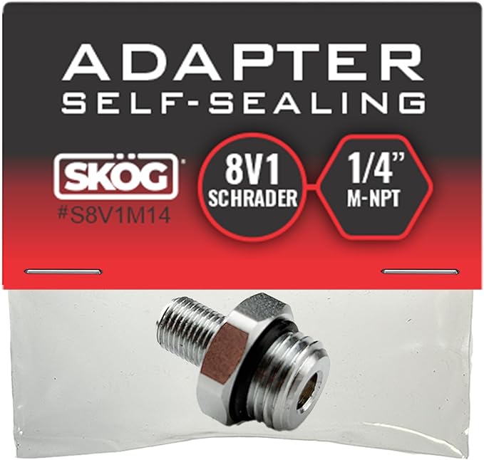 Self-Sealing Tire Inflator Adapter (1 Pack) – 1/4” NPT Male to Schrader Valve, Leak-Free O-Ring, No Tape Needed