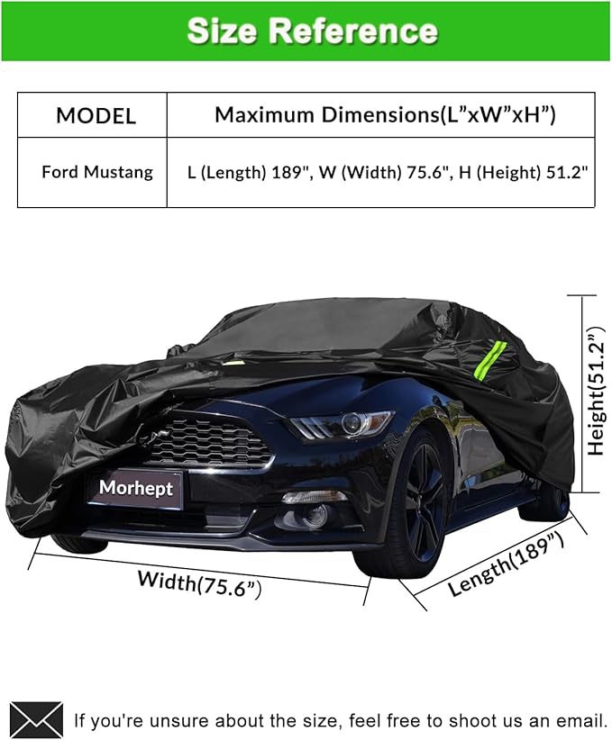 Car Cover Custom Fit for Ford Mustang 2005-2025, Waterproof All Weather GT Cover Outdoor Dustproof Shelby Coupe Cover with Door Zipper Black