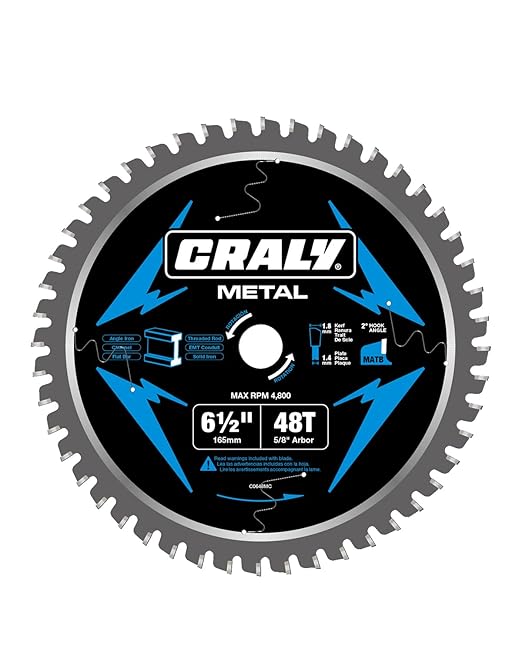 CRALY 6-1/2 Inch 48 Teeth Steel and Ferrous Metal Cutting Circular Saw Blade, 5/8 Inch Arbor, Thin Kerf, Professional Carbide Tipped Blade for Angle Iron, Threaded Rod, EMT Conduit(C0648MC)
