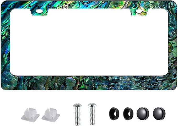 Abalone License Plate Frame-Faux Abalone Car License Plate Holder Auto Accessory Bracket Metal License Plate Frames Abalone-1Pcs