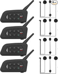 MIMIRACLE V4 Plus Motorcycle Helmet Bluetooth Intercom Headset, Up to 4 Riders 1500M IP65 Waterproof Motorbike Communication System for Skiing/ATV/Off Road -4 Pack