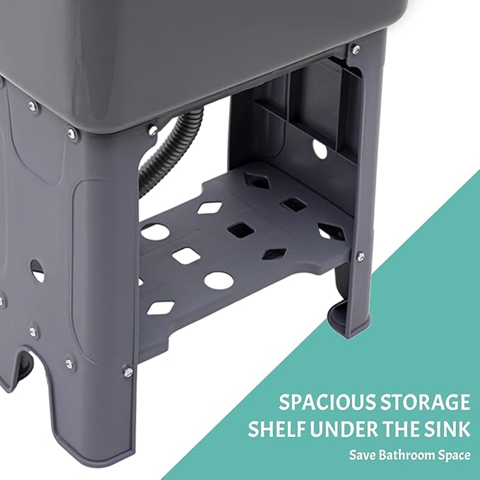 Free Standing Utility Sink with Washboard Laundry Tub Sink for Outdoor,Garage,Basement,Garden wuth Faucet,Drain,Storage Shelf (Gray, 23.6 * 15.8 * 30.1in)