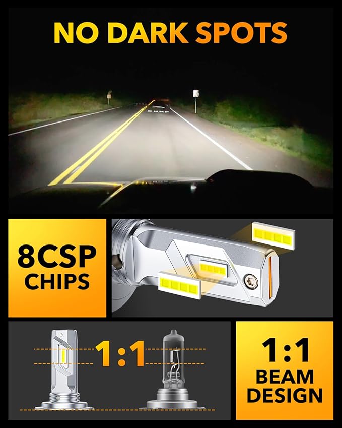 OXILAM 2025 Q26 H7 Bulbs Real 1:1 Design, 36000LM Brighter H7 Fog Light Bulbs, 6500K Cool White Light Bulb Non-polarity, 3Min Plug and Play, IP68, Pack of 2