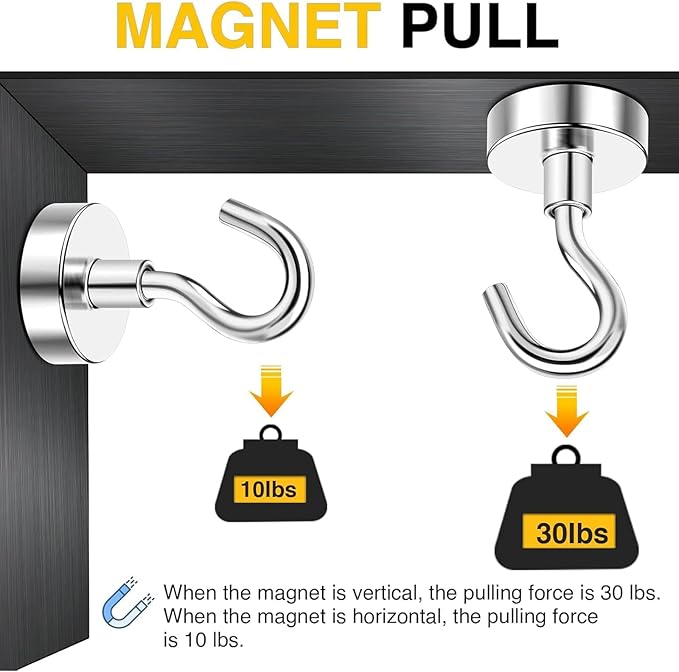 DIYMAG Magnetic Hooks, 30lbs+ Magnet Hook 2025 Cruise Cabin Ship Essentials Heavy Duty Strong Magnets Refrigerator Fridge Hanging for Classroom Beach Vacation Kitchen Grills Home 20 Pack (Silver)