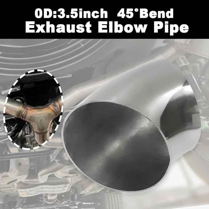 OD 3.5 inch 45 degree exhaust elbow Pipe (Mandrel Bend Elbow) SS304 Stainless Steel Bend Suitable for Car Modified Exhaust Elbow Pipe, Stair Handrail, etc (4 pcs)
