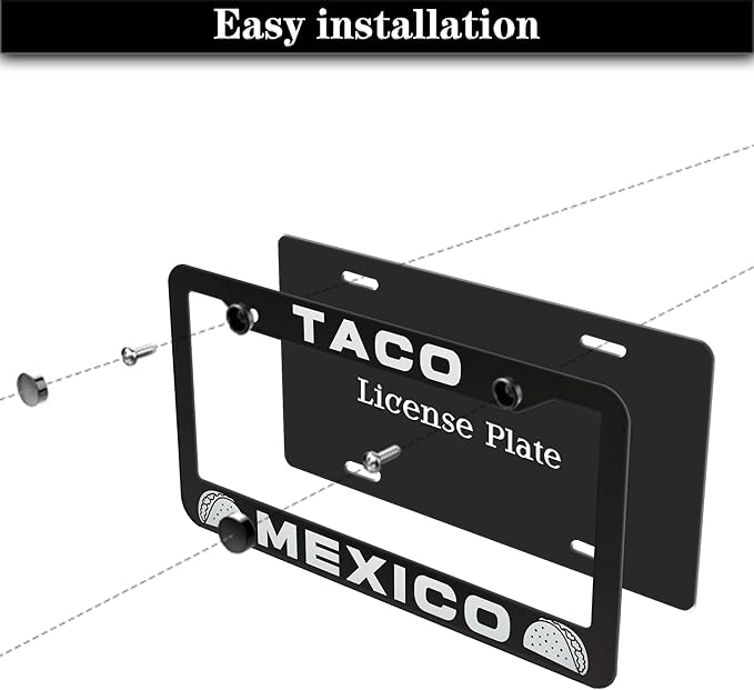 License Plate Frames Multicolor Automotive Exterior Accessories Taco Mexico Universal Aluminum Car Accessory 2 Pack with Screw Covers Set