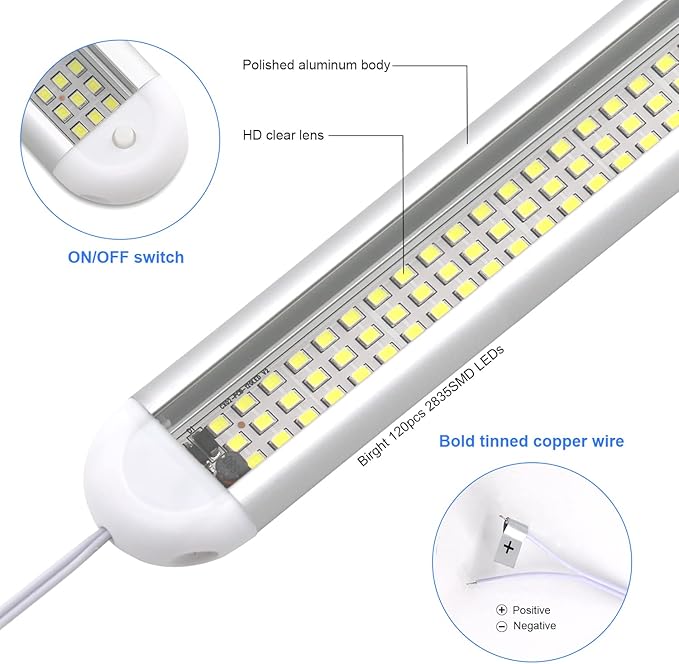 12V LED Interior Light Bar | 120LEDs 1800LM 8W DC 12 Volt led Strip Lights with ON/Off Switch RV Led Lights Interior for Camper Truck Van RV Trailer Cargo Lights Fixture Motorhome (4Pack)