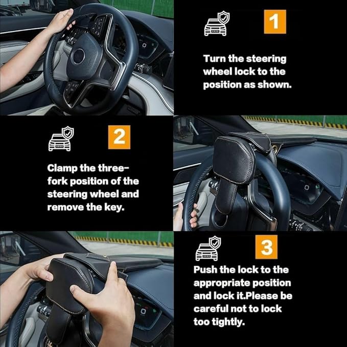 Amorin Leather Car Steering Wheel Lock Anti Theft Device Security Lock with Adjustable Length Fit for Cars Trucks Vans and SUVs with 2 Keys