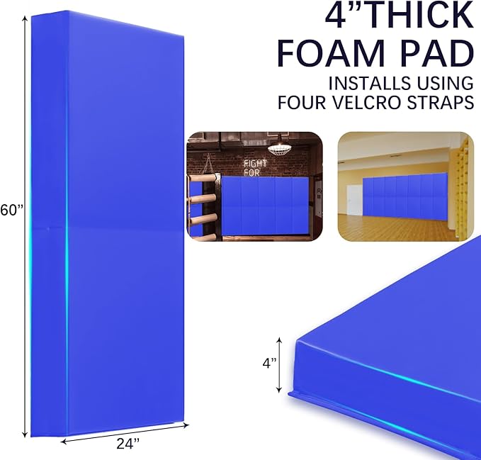 PROGOAL 60"/72" High Gym Wall Padding 2"/4" Thick Foam Basketball Court Wall Mount Protector for Garage Taekwondo Babyroom - Durable Waterproof Anti-Cushion