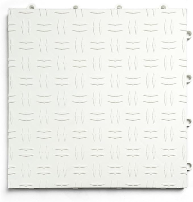 Big Floors GarageTrac Diamond, Interlocking Non-Slip Garage Flooring Tile, Durable, Modular, Heavy-Duty Copolymer, Easy Install (White, 48 Pack of 12 x 12" Tiles)