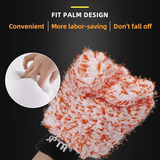 SPTA Microfiber Car Wash Mitt, 3Pcs Sponge Glove Wrapped in Soft, Plush Fiber Cloth Material, Safe Washing with Any Soap, Bucket, Foam Gun, Foam Cannon, Other Cleaning Supplies - MFICWMT