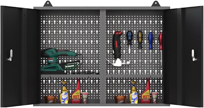 JZD Steel Garage Wall Mounted Tool Cabinet, Black & Grey