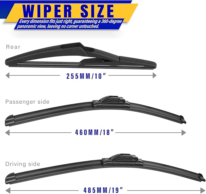 3 wipers Replacement for 2006-2011 Mini Cooper, Windshield Wiper Blades Original Equipment Replacement - 19"/18"/10" (Set of 3) U/J HOOK