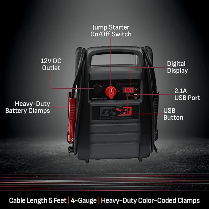 Schumacher Electric DSR ProSeries Car Battery Jump Starter - 2200 Peak Amp 12V Car Starter, Jump Box & Portable Power Station - Digital Display, Heavy-Duty Clamps - DSR165