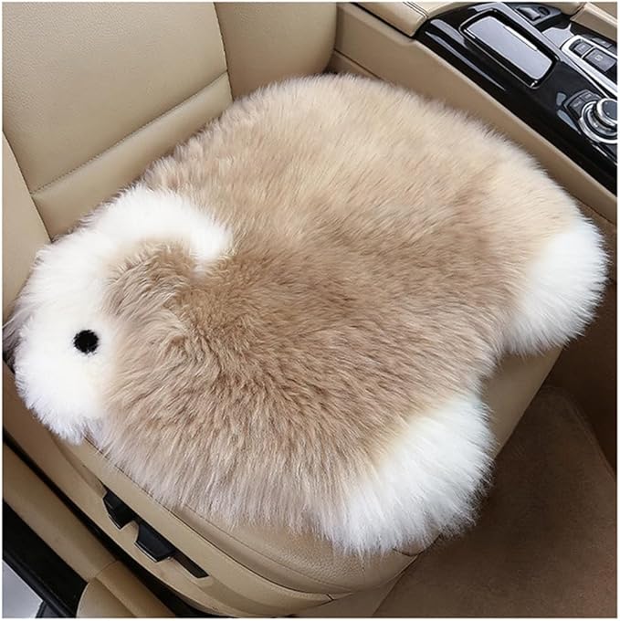 Genuine Wool Car Seat Cushion Comfort Style，Adorable Sheep Shaped Cushion for Car Seats & Chairs Natural Cute Wool Seat Soft Cover Universal Fit (1PC) (Dark Grey)