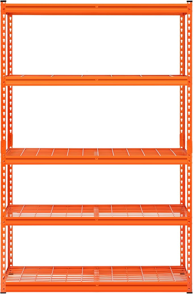 VEVOR Storage Shelves, 2500 lbs, 5 Tier Heavy Duty Garage Shelving, 18" D x 48" W x 72" H Adjustable Metal Shelves for Industrial Shelving Unit Utility Shelf, for Kitchen, Warehouse, Basement, Orange