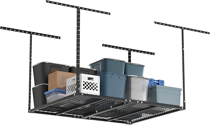 GIOTORENT 3x4FT Heavy Duty Overhead Garage Storage Rack - Adjustable Ceiling Shelving with 450lbs Weight Capacity, Metal Garage Organization System, Black