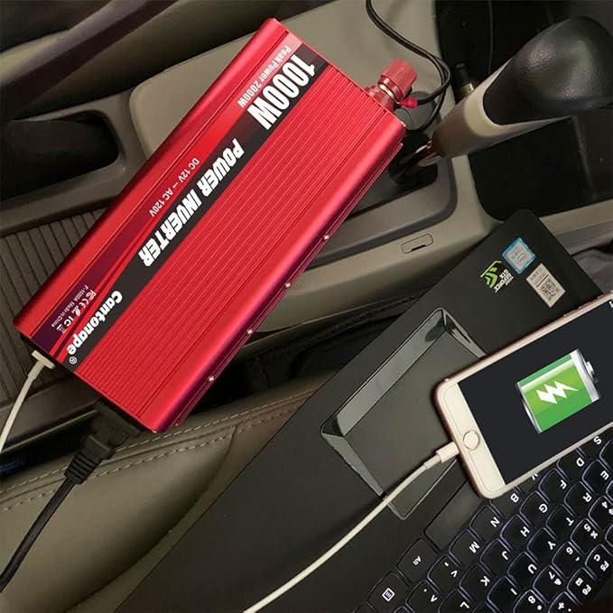 1000W/2000W(Peak) DC 12V to 110V/120V AC Power Inverter Converter with 3.1A USB Car Adapter and Cigarette Lighter for Car Home Laptop Truck
