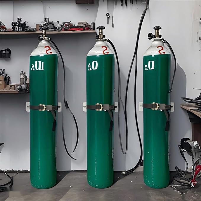 Propane Tank Holder ，Cylinder Wall Mounted Brackets, Ratchet Straps（6.6ft ）, Steel Gas Cylinder Holder, Heavy Duty Gas Cylinder Holder Wall-Mounted Bracket。 (white 1)