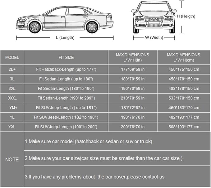 SUV Car Cover Hatchback Cover Waterproof All Weather, Outdoor Car Covers for Automobiles with Zipper Door, Hail UV Snow Wind Protection, Car Cover, Fit SUV Jeep-Length (up to 181")