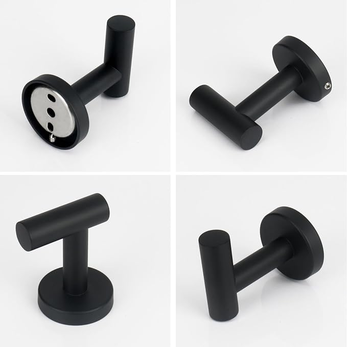 NearMoon Bath Towel Hooks- SUS 304 Stainless Steel Robe Hook Holder, Heavy Duty Coat Hook for Bathroom Livingroom Hotel Kitchen Garage, Wall Mounted (Matte Black, 8 Pack)