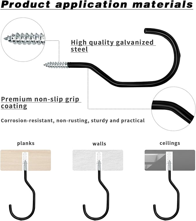 Bike Hooks Heavry Duty 6-Pack,Bicycle Storage Hanger Screw in Ceiling Hooks,Utility Hooks for Wall,Garage,Garden Organization and Storage,Fits Hanging All Bike Types,Bicycle Storage Hooks