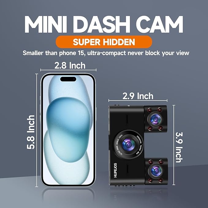 360° Dash Cam Front and Rear Inside, 4 Channel Dash Camera for Cars FHD 1080Px4, Built-in Wi-Fi, 3.16” IPS Screen, WDR Night Vision, Voice Control, Included 64GB Card, 24H Parking Mode