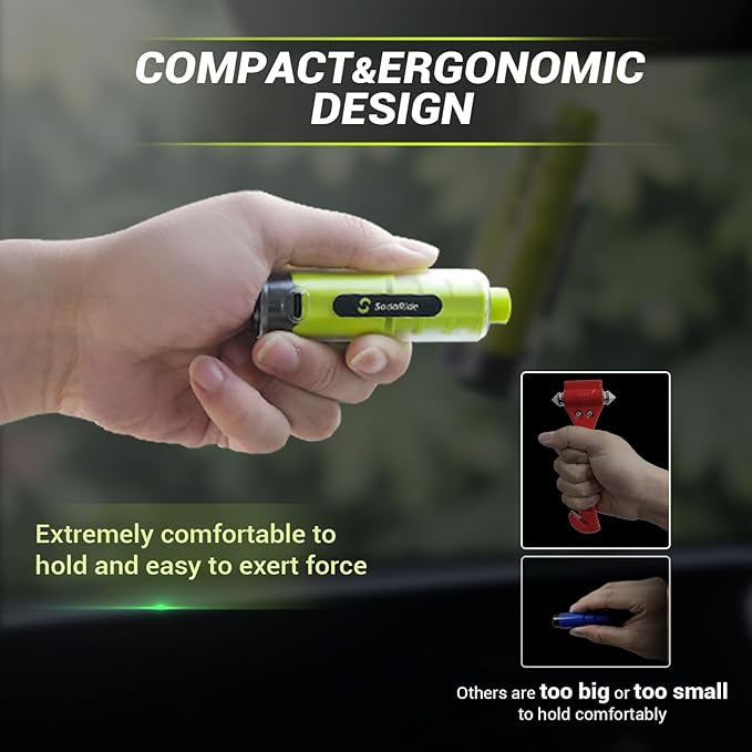 Window Breaker Seatbelt Cutter with Flashlight,2 in 1 Car Escape Tool Key Chain,Safe Hammer Glass Breaker Under Water,2 Pack, Black Green
