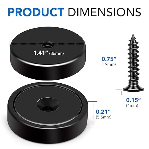MIKEDE 10 Pack Strong Magnets Heavy Duty, 150LB Neodymium Cup Magnets with Countersunk Hole, Stainless Screw for Wall Mounting, Rare Earth Magnet Black Round Base Disc Magnet 1.4" D x 0.27" H