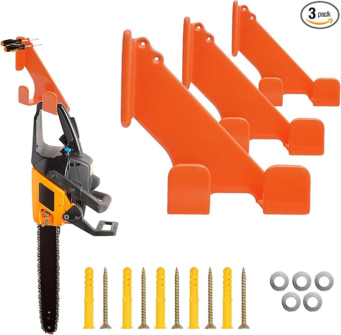 Chainsaw Holder, 3 Pack Wall Mounted Chainsaw Hanger, Scratch-Resistant Chain Saw Holder, Garage Organization Chainsaw Rack, Space-Saving Design Ideal for Garage, Workshop, Storage
