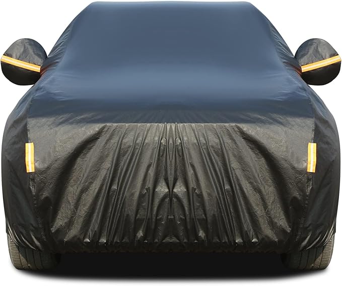 Tecoom Car Cover Waterproof All Weather, 3 Layers Car Covers for Automobiles with Lock/Zipper Door, Thick Fleece Lining UV Snow Rain Hail Protector Car Cover, Universal Fit for SUV (191-205 Inch)