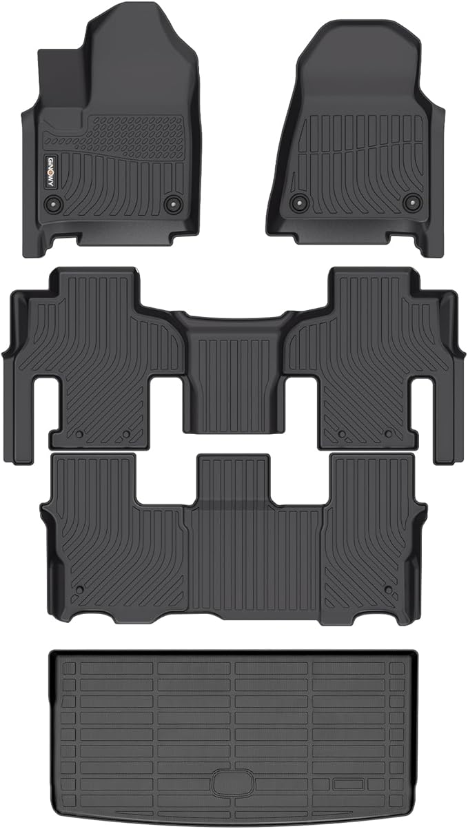 GINOWY- Floor Mats & Cargo Liner for Jeep Wagoneer 2022-2025,8 Passenger, TPE All Weather Car Mats, Custom Fit Trunk Mat Waterproof Floor Liners Accessories Black
