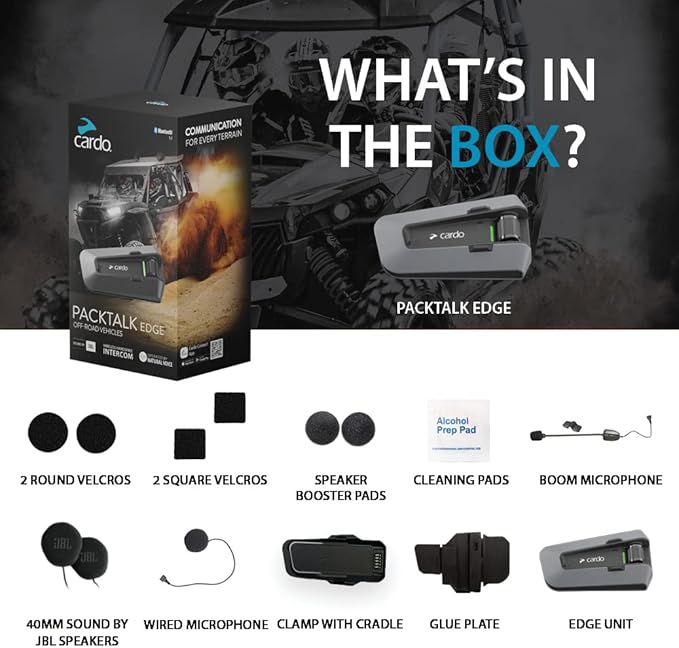 Cardo PACKTALK Edge Off-Road Vehicles ORV, Snowmobile, Side x Side, ATV Communication for Every Terrain - Duo Pack, Black