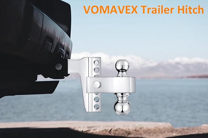 Adjustable Trailer Hitch-Drop Hitch Fits 2.5-Inch Receiver -6" Drop/Rise Tow Hitch with 2" and 2-5/16" Tow Balls-18,500GTW with Double Anti-Theft Pins Locks (Silver)