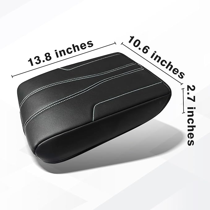 Muslogy Armrest Cover Center Console Cover Compatible with 2024 2025 GMC Acadia & Chevrolet Chevy Traverse Accessories Vegan Leather Arm Rest Middle Console Protector (Black/White Stitching)