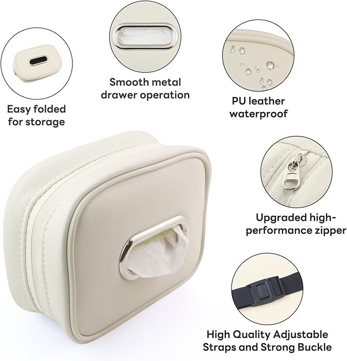 Car Tissue Holder, Tissue Box Cover Keep Car Tidy, Premium PU Leather Backseat Napkin Rectangle Organizer, Extra Large Tissue Box Storage in Car Fits for 6.6 * 4.7 * 2.3 Regular Size Tissues, White