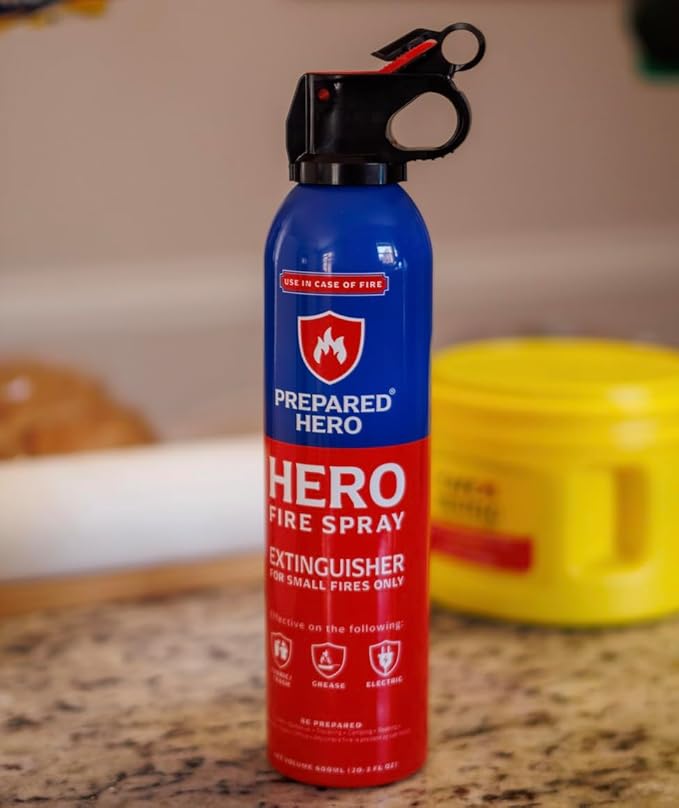 Prepared Hero Fire Spray - Mini Fire Extinguishers for House, Car, Garage - Kitchen Small Fire Extinguisher for Home, Made in USA, 100% Organic - Compact, Portable & Easy to Use, Non-Toxic - 4 Pack