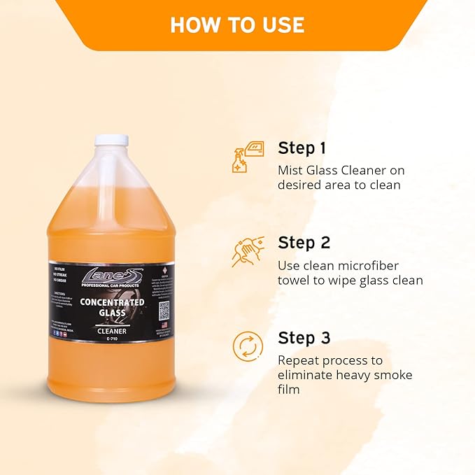 LANE'S Concentrated Auto Glass Cleaner- Window Cleaner, Windshield Cleaner- Removes Smoke Film, Fingerprints, and Smudges, Safe for All Glasses- 128 oz