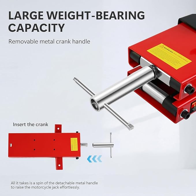 Heavy Duty 1100LBS Motorcycle Scissor Lift Jack with Dolly Wheels, Hand Crank & Non-Slip Platform - Adjustable Bike Lift Stand for Cruiser, Dirt Bike, ATV - Foldable,Garage Repair Equipment