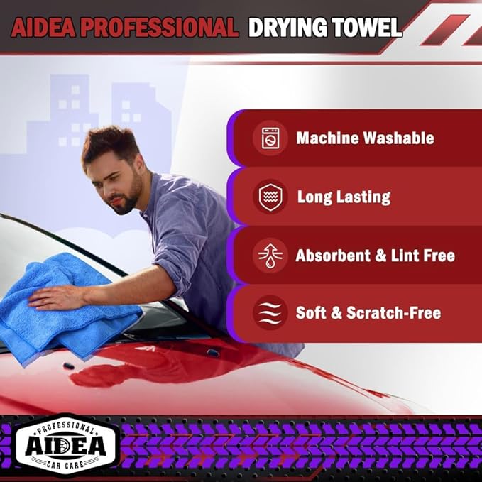 AIDEA Microfiber Towels for Cars-2PK, Large Professional Car Drying Towel, Scratch-Free & Absorbent Drying Towel for Cars, SUVs, RVs, Trucks, and Boats, 24inx 31in, Blue
