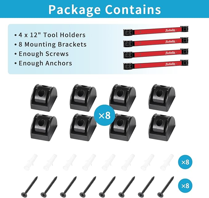 4 Pieces 12" Magnetic Tool Holder Strip, Red Magnet Bar, Metal Tool Organizer Rack for Garage Organization, Easy To Install in Workshop, Mounting Screws Included