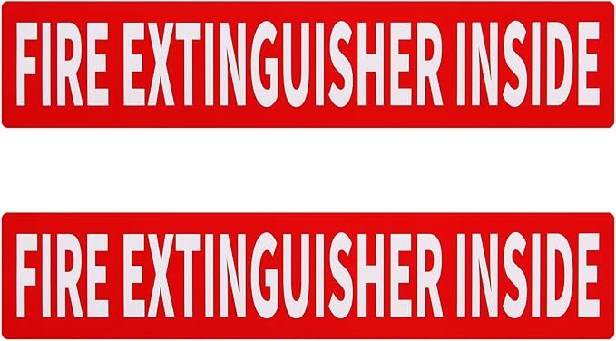 Madrigal Fire Extinguisher Inside Sticker Sign,2Pack 12x2.5" Self-Adhesive Vinyl, Weatherproof & UV Protected for Cars, Trailers, Rv's, Trucks and Vehicles, Red on White