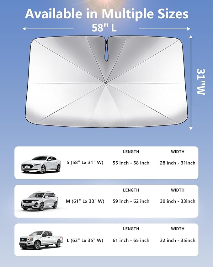 Foldable Windshield Sun Shade Umbrella – Reflective Car Window Cover for Front Windshield, Heat Blocker for SUV, Truck, Sedan – Easy Storage with Bendable Handle
