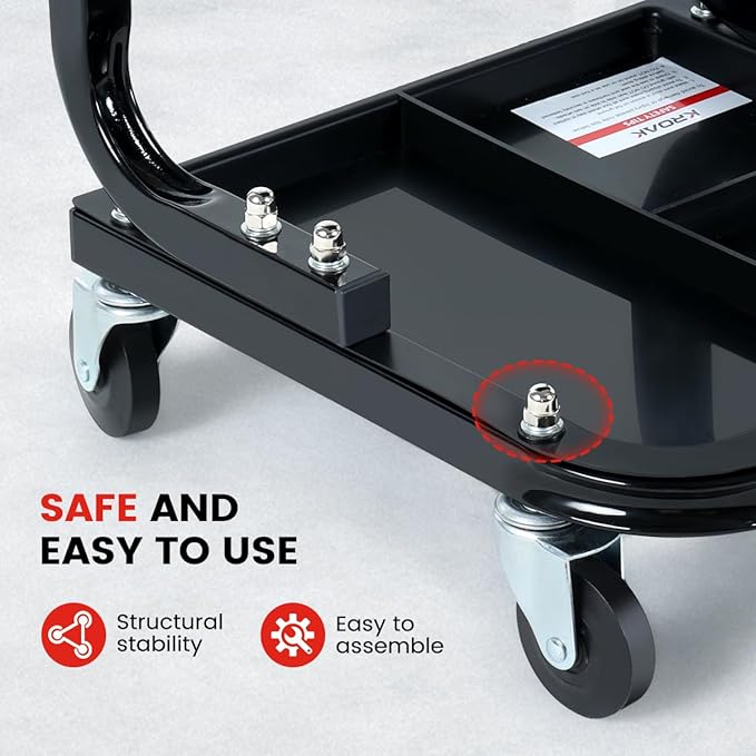 Rolling Creeper Garage/Shop Seat, 260LBS Capacity Padded Workshop Stool with Tool Tray Storage Mechanic Roller Seat for Shop, Garage, Auto Repair